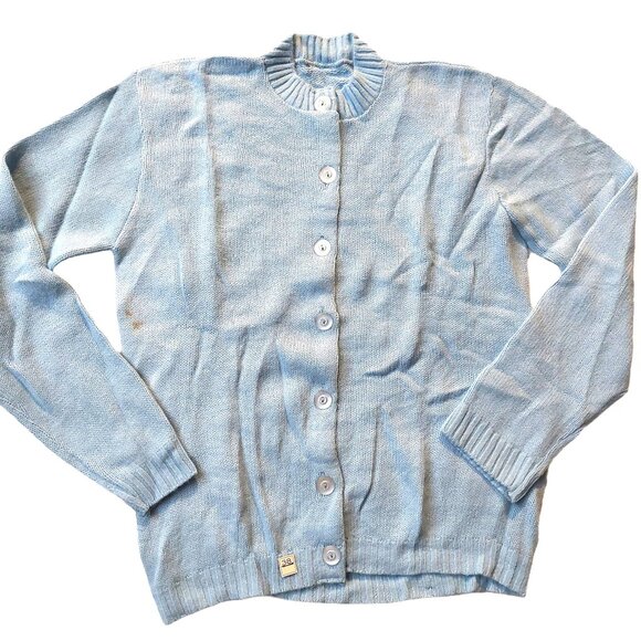 Vintage 1940s -1950s Powder Blue Long Sleeve Cardigan Sweater - Picture 2 of 9